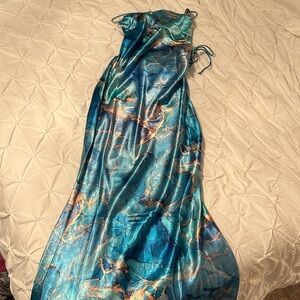 Silky marble blue maxi dress
